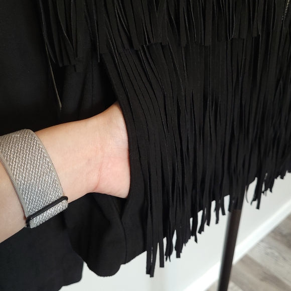 Michael Kors Black Faux Suede Fringe Moto Zip Jacket Women's Medium Size 8 - Picture 5 of 12